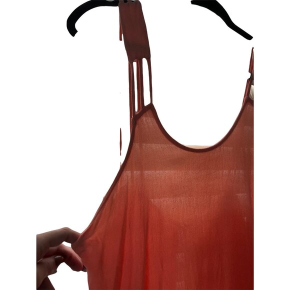 Lush Small Coral Sheer High-Low Tank Top With Strappy Back Design - Picture 2 of 4